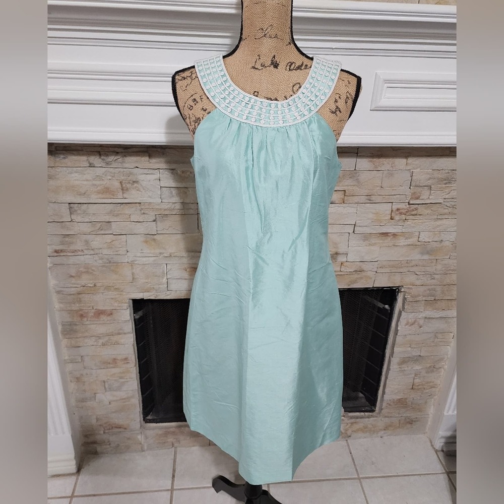 Vineyard‎ Vines aqua and white silk party mini dress size 8